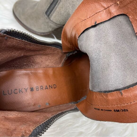 Lucky Brand | suede wedge ankle booties 6M tan. - Picture 7 of 9